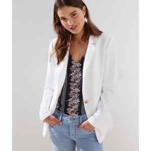 LOFT Textured Long White Blazer